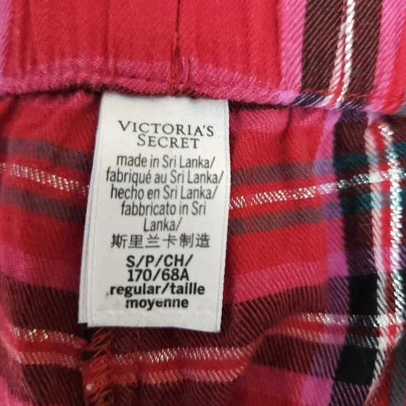 Victorias Secret Pajama Jogger Sleep Pants Red Plaid Flannel Stretch Waist - Picture 6 of 8
